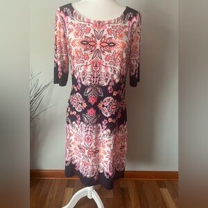 Eliza J Pink and Black 3/4 sleeve midi dress